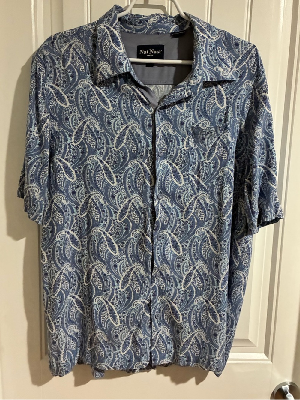 Nat Nast Blue Paisley Short-Sleeve Button-Up Shirt